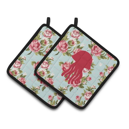 

Jellyfish Shabby Chic Blue Roses Pair of Pot Holders