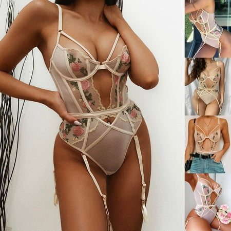 

Fengqque Ladies Sexy Lingerie Embroidery Stitching Lace One-Piece Underwear