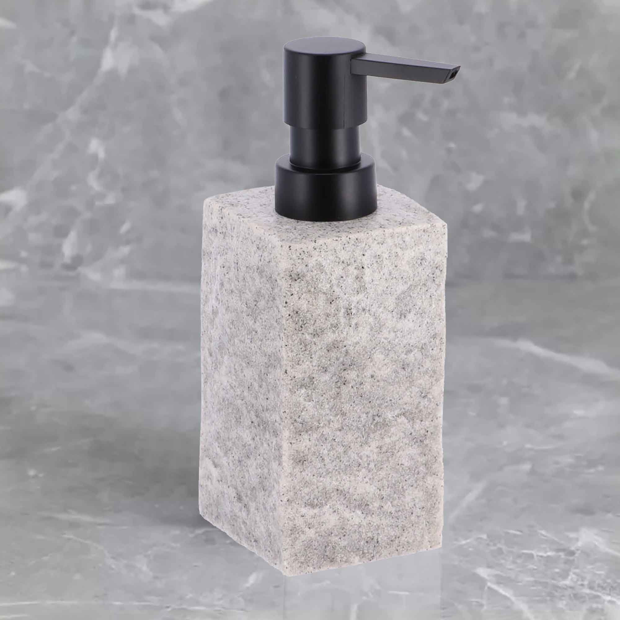 Bath Square Resin Hand Soap & Lotion Dispenser Stone Effect 9 FL OZ Gray