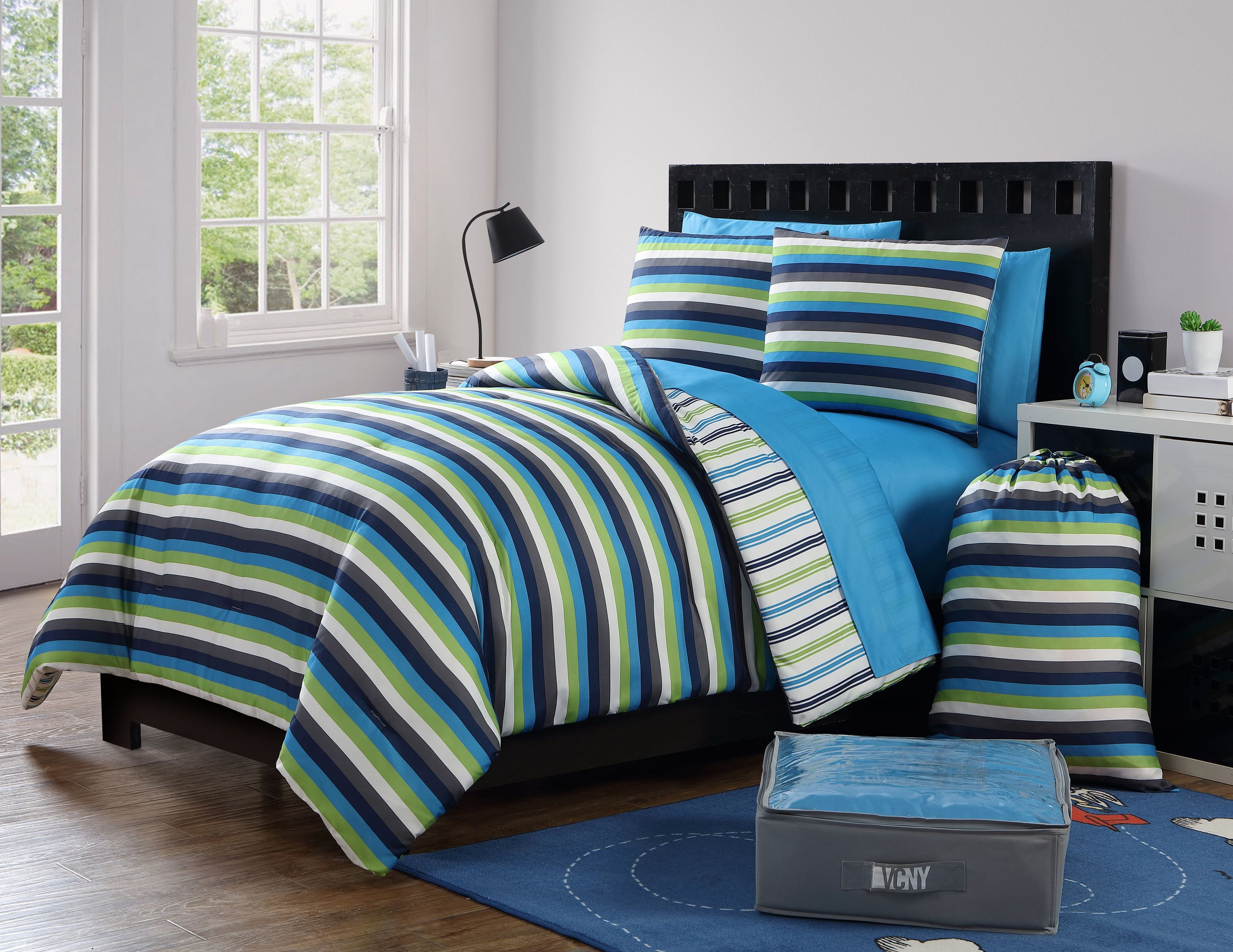 VCNY Home Darby Stripe Reversible BedinaBag Comforter Set, Green