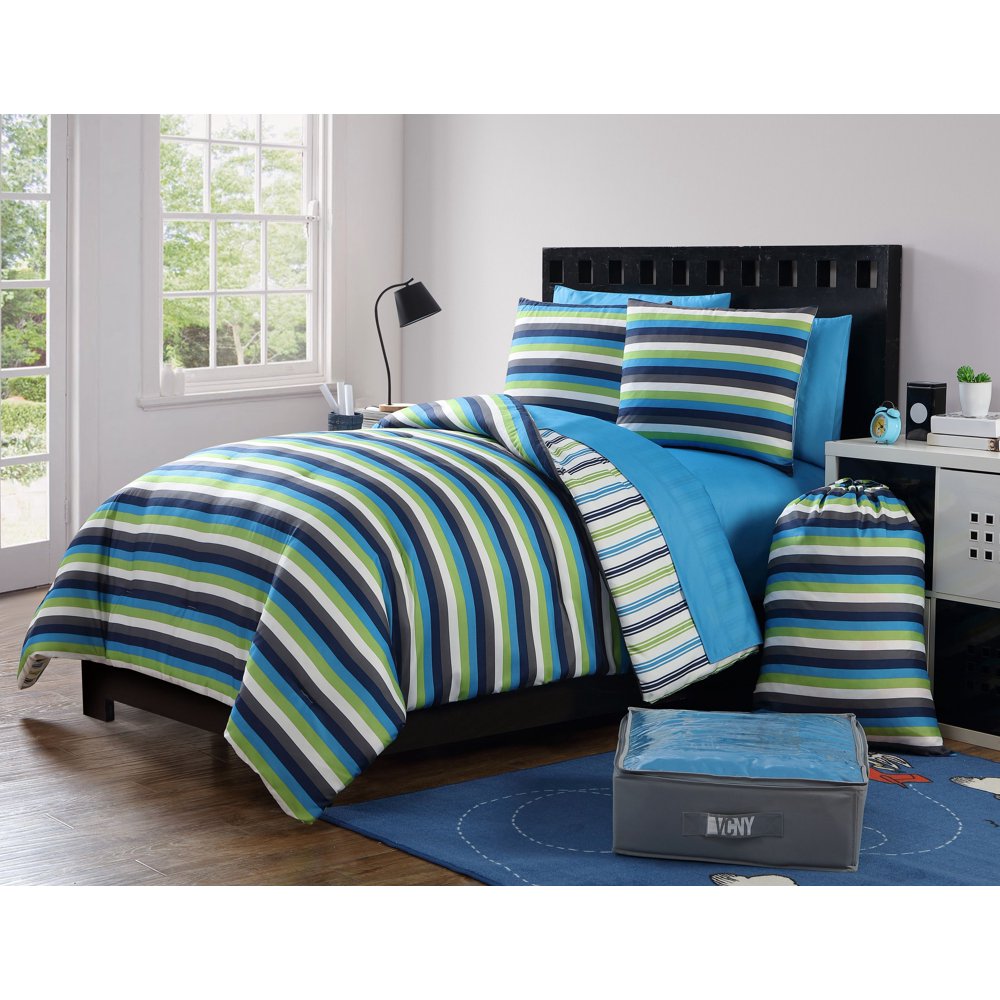 VCNY Home Darby Stripe Reversible BedinaBag Comforter Set, Green