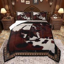 jejeloiu 3D Texas Stars Bedding Comforter Set,Rustic Farmhouse Cabin Twin Comforter Sets,Vintage Cowhide Cattle Animals Bedding Set For Boys Kids,Super Cozy Room Decor,2 Pieces