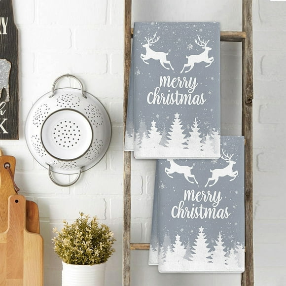 LSLJS 2-pack Kitchen Dishes Towels Merry Christmas 25.9 X 17.7" Winter Drying Cloth Tea Towels for Cooking and Baking Holiday Products