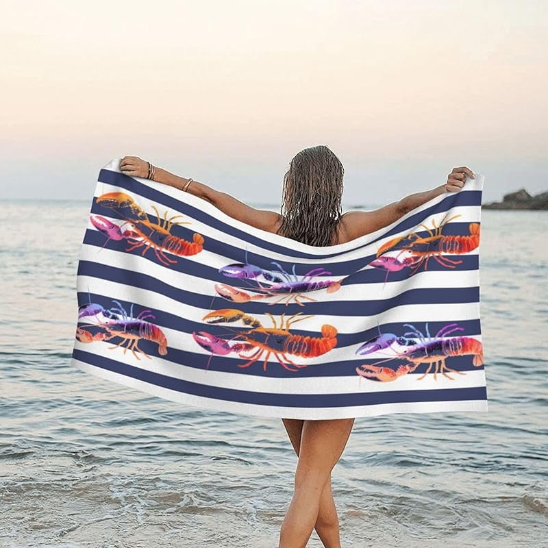 Pink Purple Crayfish Oversized Sand Free Beach Towel 71x36IN Lightweight Quick Dry Terry Towel For Travel, Swimming, Pool, And Camping, Absorbent And Compact Beach Essential For Women Men