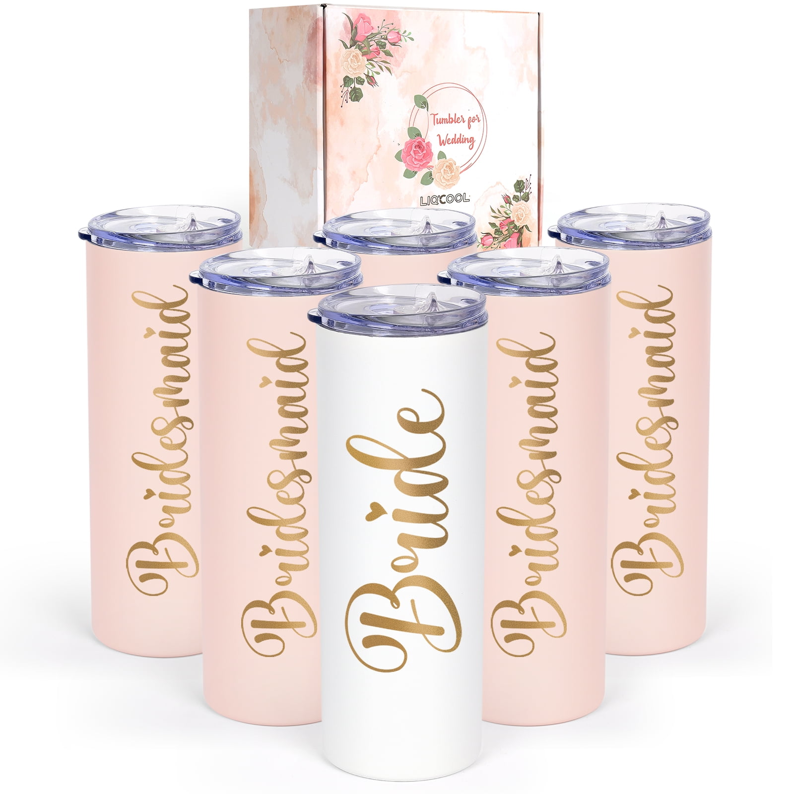 Gingprous 20oz Bride、Bridesmaid Stainless Steel Skinny Tumbler with