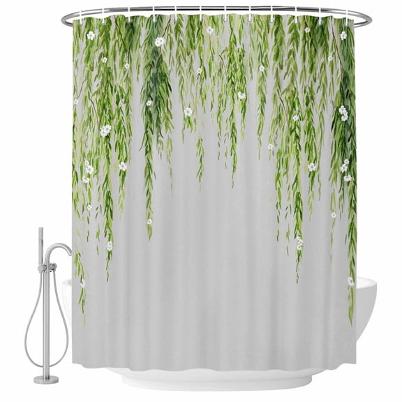 Sage Green Shower Curtain, Waterproof Shower Curtains for Bathroom, Summer Botanical Leaves Watercolor Washable Fabric Bathtub Curtain Set Bath Decor with 12 Hooks 48"x72"