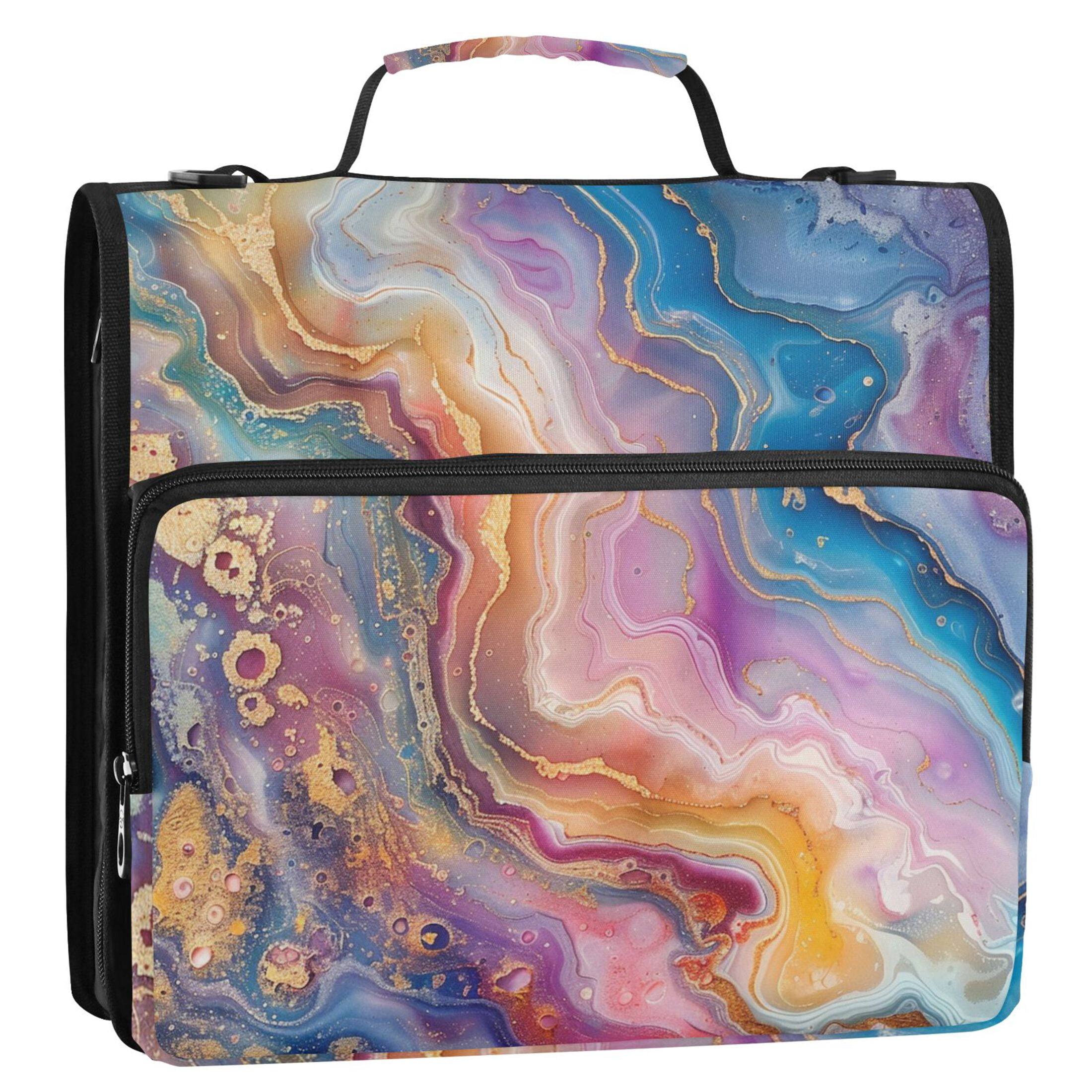 3 Ring Zipper Binder with Shoulder Strap Waterproof Trapper Keeper 2 Inch D-Ring 500 Sheets Capacity Colorful Marble