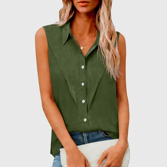 Fznquz Dressy Tank Top for Women Casual Tank Shirt Summer Button Down Green Collared Women Tops