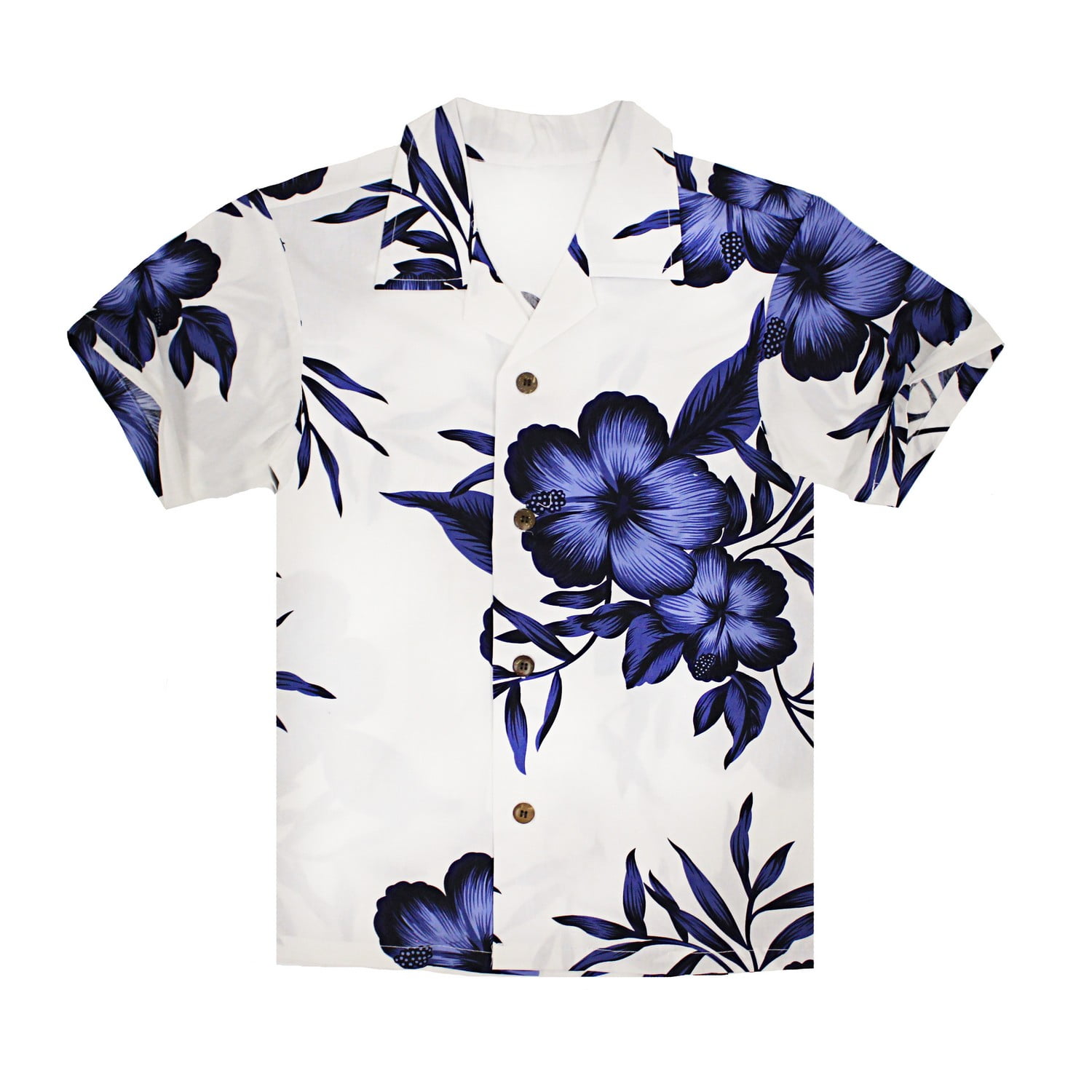 Young Adult Boy Hawaiian Aloha Luau Shirt Only in White Navy Floral 12