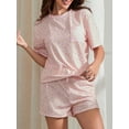 thumbnail image 3 of Elippeo Women's 2 Piece Lounge Set Short Sleeve Crewneck Floral Tops Drawstring Shorts Sleepwear Sets, 3 of 8