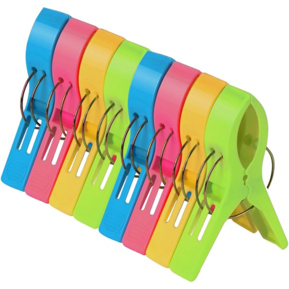 shiyou-Pack of 8 Large Bright Colour Plastic Beach Towel Pegs Clips to Sunbed