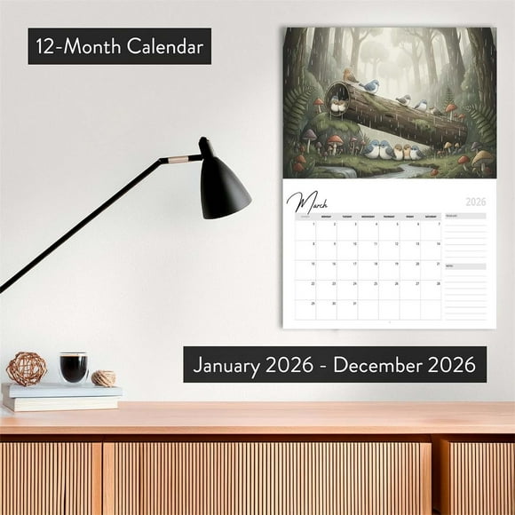 2026 Forest Animals Nature Calendar With 12 Whimsical Monthly Scenes, Wall Mount Design And Paper Material For Nature Lovers, Home Decor And Office Display 16.0 X 12.0In 0.44Lb