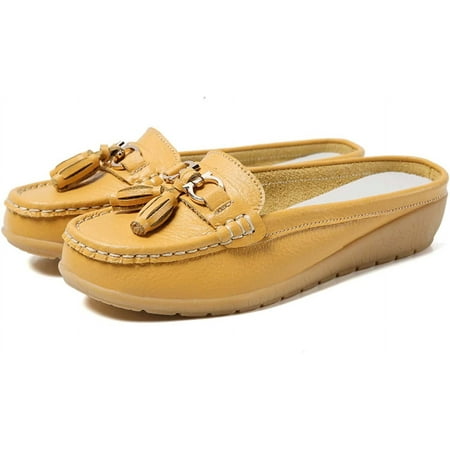 

Women s Leather Slip-On Loafers Fashion Breathable Lightweight Non-Slip Casual Slippers