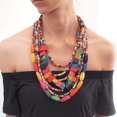 thumbnail image 4 of Conjunto de collar para mujer, colgante de madera colorido con borlas étnicas africanas bohemias para festivales, 4 of 5