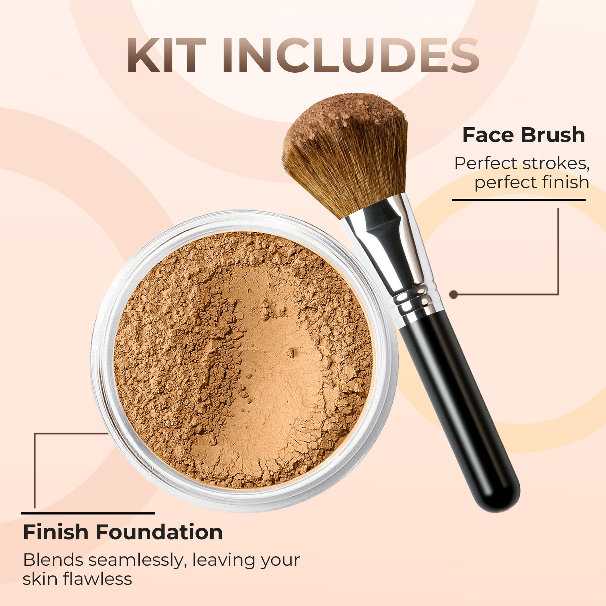 FOUNDATION with FLAWLESS FACE BRUSH Mineral Makeup (DEEP TAN) Matte Natural Loose Powder Bare Skin Cosmetics Full Coverage Long Lasting All Skin Types SPF 18