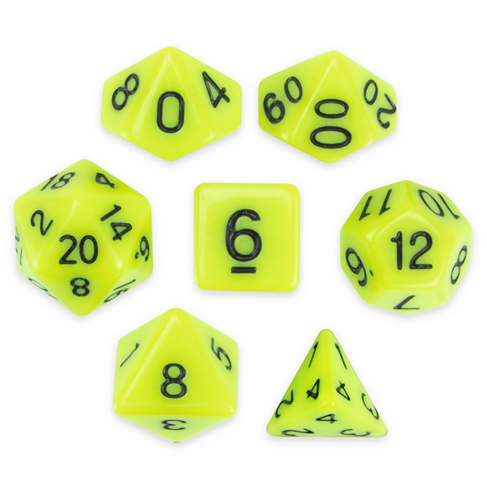 Pack of 7 Green Glow In The Dark Polyhedral Dice Set for Party Pub Supplies 