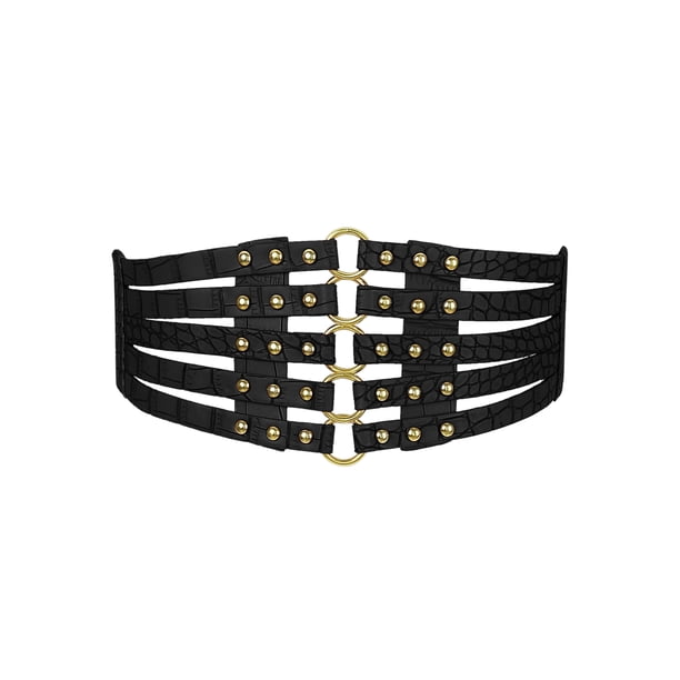 Cinturón elástico ancho para mujeres INSPIRE CHIC, cinturones vintage elásticos para vestidos, con cuentas doradas, negro 70-75cm/27.56-29.53