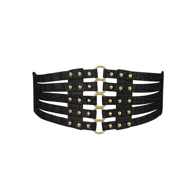 Cinturón elástico ancho para mujeres INSPIRE CHIC, cinturones vintage elásticos para vestidos, con cuentas doradas, negro 70-75cm/27.56-29.53