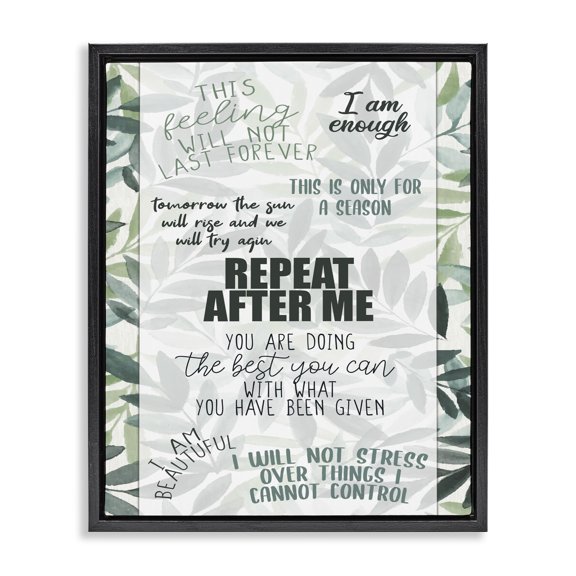 Stupell Industries Shabby Chic Repeat After Me Uplifting Motivational Black Floating Frame Canvas Art, 25 x 31, by Kim Allen