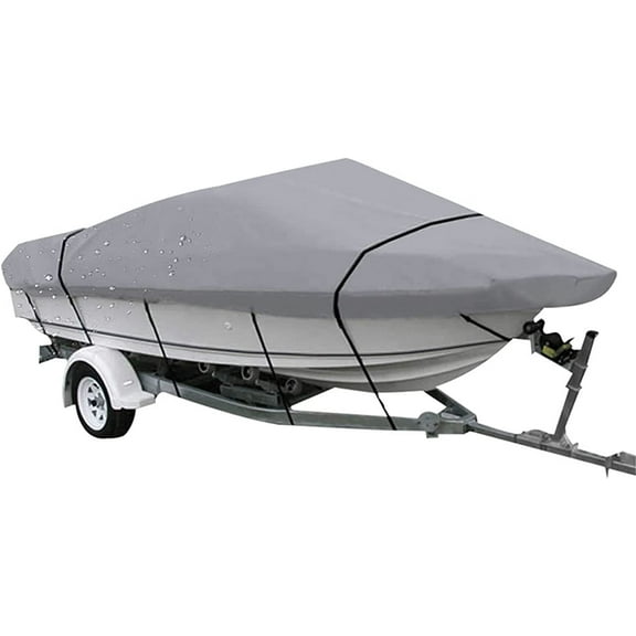 PET-U Waterproof 17-19Ft 210D Heavy Duty Trailerable Grey Boat Cover Replacement for V-Hull Fishing Boat V-Hull Tri-Hull Runabout Bass Boat Fish&Ski Pro-Style Bass Boat