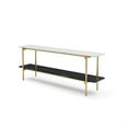 thumbnail image 2 of Fairview Console High glossy Crystal white marble top , High glossy Black marqunia marble bottom shelf, metal frame in gold finish, W72 D15.5 H27, 2 of 3