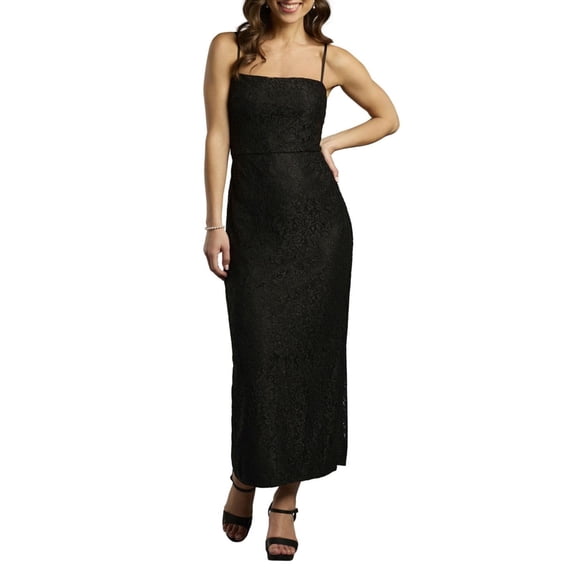 David’s Bridal, The Edit by DB Studio Women's Formal Straight Neck Spaghetti Strap Sheath Dress, Ankle Length, Lace