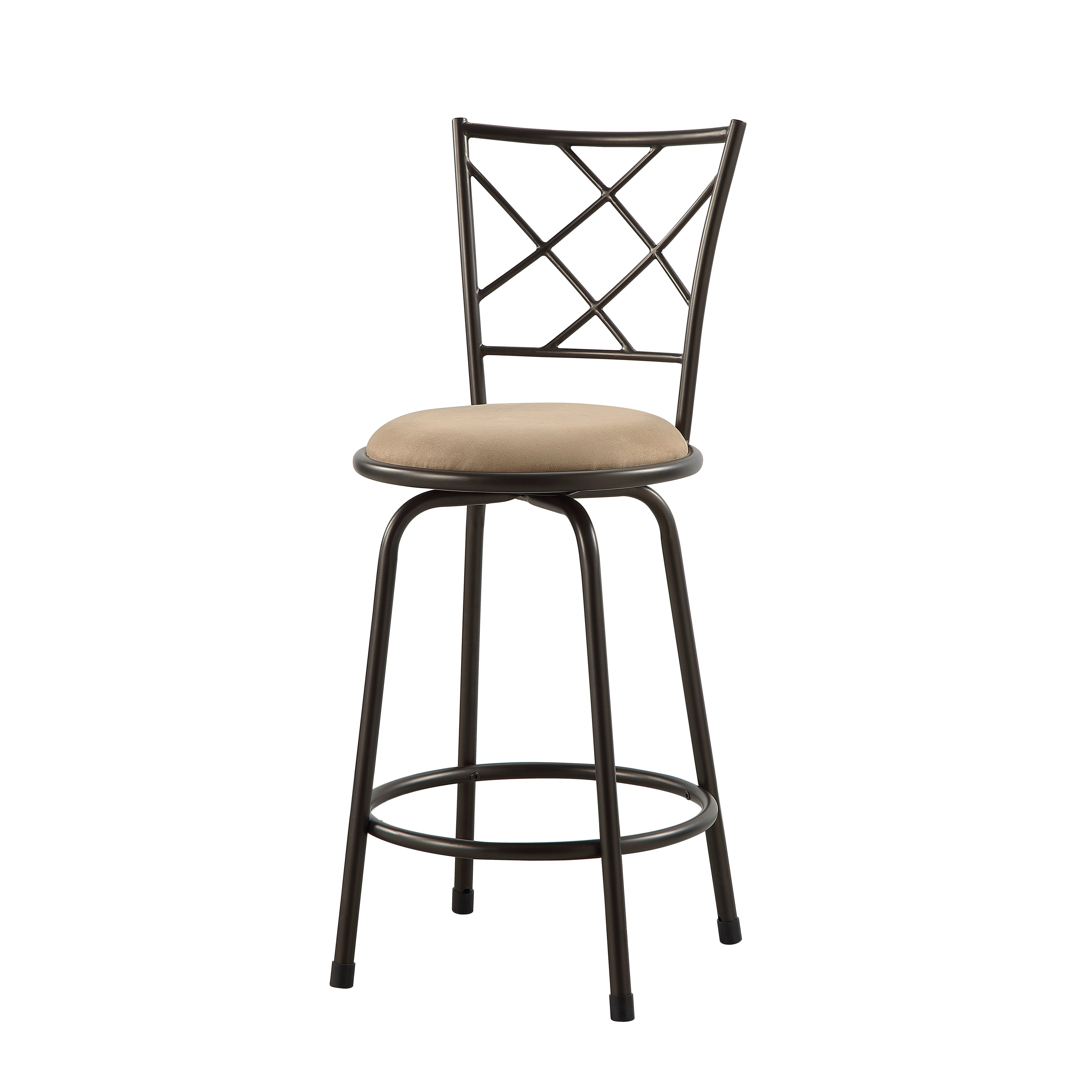 Set of 3 Convertible Chairs Swivel Counter Height, Pub Height Bar Stools Plush Rotating Seats Iron Frame Dark Brown Traditional Dining Furniture