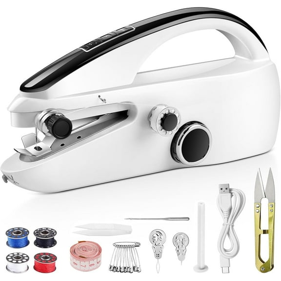 Behome Handheld Sewing Machine with Two Speeds, Mini Sewing Machine for Clothes, Fabrics, and Quick Home Repairs