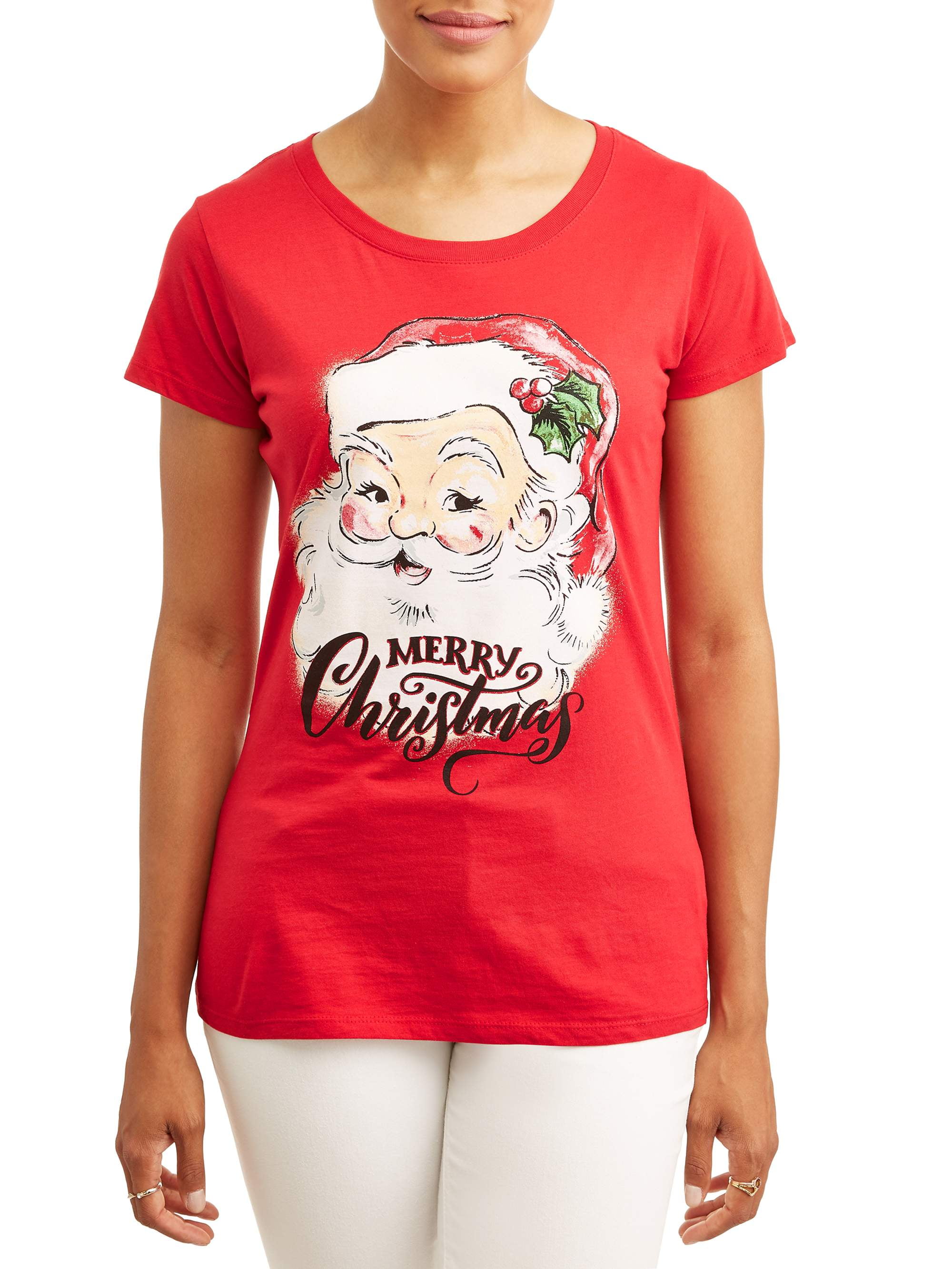 Womens Red Santa Claus Merry Christmas Xmas Saint Nick Holiday Tee TShirt M