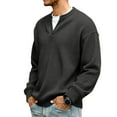 thumbnail image 4 of Havenx Waffle Knit Long Sleeve Shirt for Men V Neck Textured Sweatshirts Waffle Solid Color Tee Shirts Soft Comfy Casual Business Workout Pullover Sweater,Black L, 4 of 5