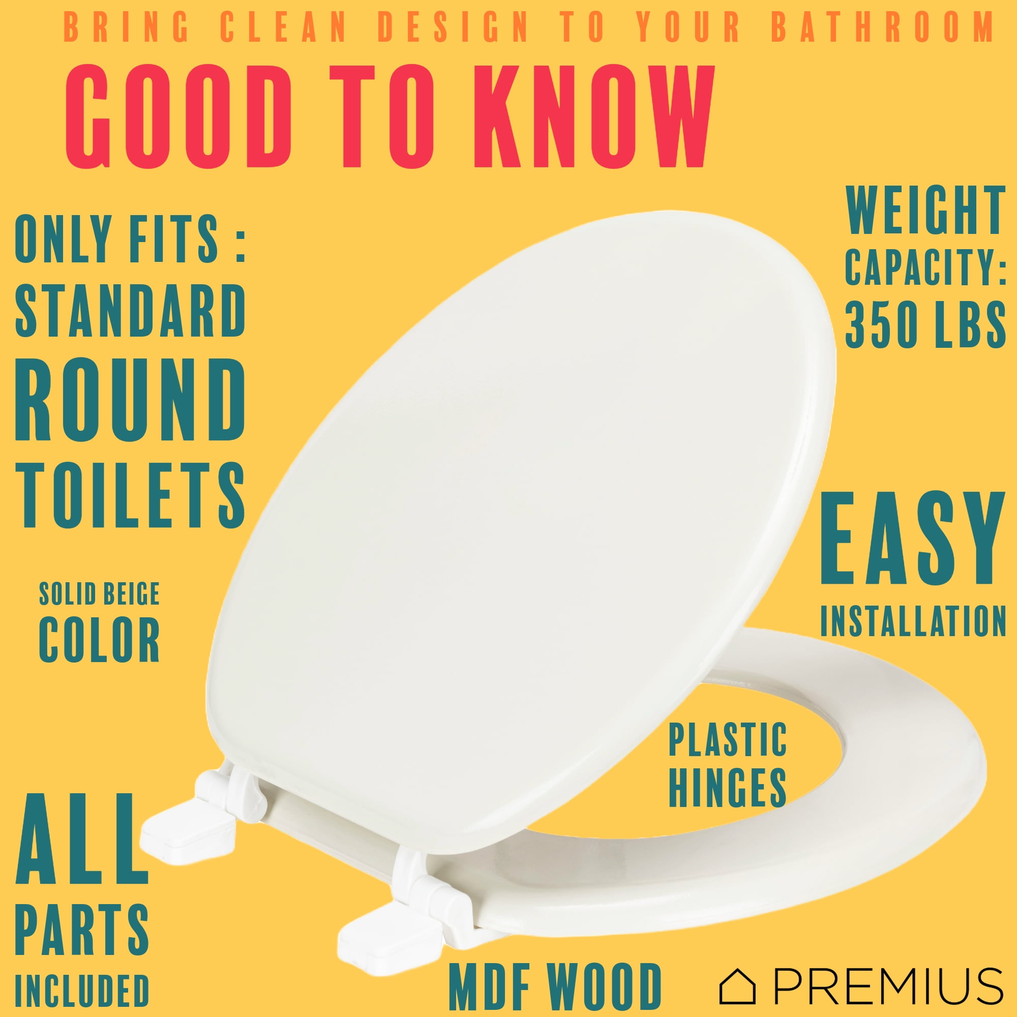 PREMIUS Wood Toilet Seat, Beige, Standard Round, 17 Inches