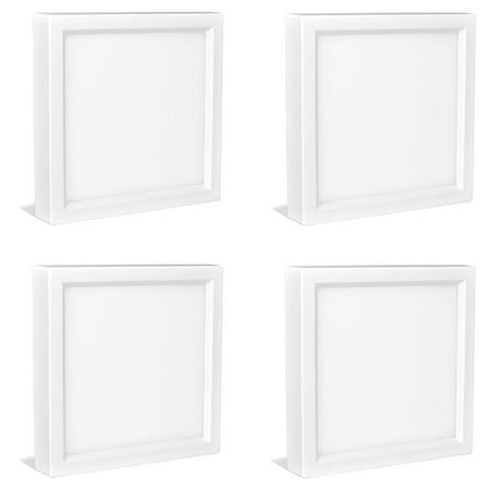 4-Pack 4 Inch Square LED Flush Mount Ceiling Light, Luxrite, 3000K (Soft White), 600LM, 10W, White Finish, Dimmable, Surface Mount LED Ceiling Light, Wet Rated, Energy Star - Kitchen and