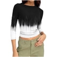 thumbnail image 2 of Ounisa Shirts for Women 3/4 Sleeve Plus Size Tops Loose Crew Neck T Shirts Casual Short Tight Elastic Summer Printed Tops, 2 of 7