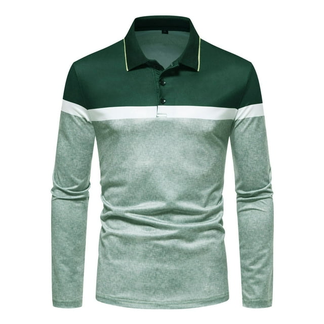 PEASKJP Polos pour Hommes Manches Longues Légers Mode Décontractée Coton Basiques, Vert TG