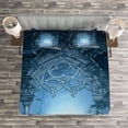 thumbnail image 3 of Ambesonne Scenery Quilted Bedspread Set 3 Pcs, Foggy Palace, King Size, Navy Blue and Grey, 3 of 3