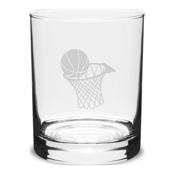 Basketball Hoop 14 oz. Deep Etched Double Old Fashion Glass