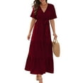 thumbnail image 2 of Boho Dot Summer Maxi Dresses for Women Wrap V Neck Short Sleeve Long Flowy Church Wedding Guest Dress Red XXL, 2 of 8