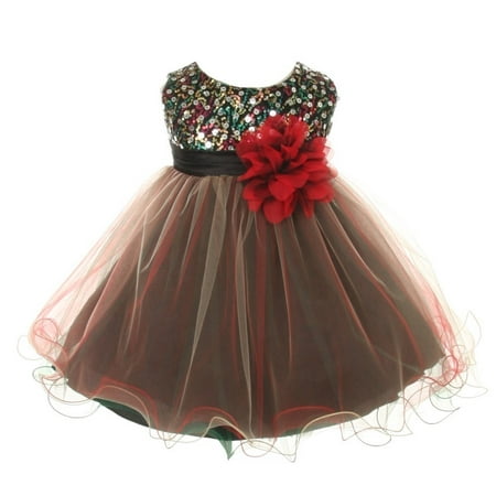 Kids Dream Baby Girls Red Multi Sequin Tulle Special Occasion Dress 6M