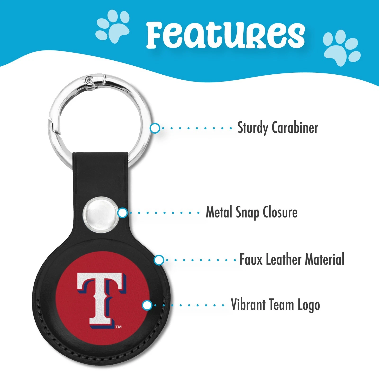 Pets First MLB Keychain Apple Air Tag Holder for Dogs & Cats Leather Airtag Case