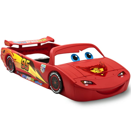 Disney Pixar Cars Convertible Toddler to Twin Car Bed with Lights & Toy Box