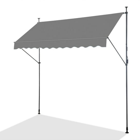 IVV 118-Inch Patio Manual Retractable Awning, Height Adjustable Door/Window Exterior Sunshade Shelter, Window Awning Canopy with UV Protection for Backyard, Garden, Balcony - Gray