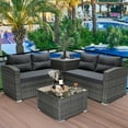 thumbnail image 3 of Seizeen 4 Pieces Patio Conversation Set, All-Weather Outdoor Patio Furniture Set for 5, PE Rattan Wicker Sectional Sofa Set W/Glass Table, Removable Cushions, Storage Box, 3 of 11