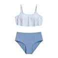 thumbnail image 4 of Bigetiay Girls Swimsuit 2 Piece Bikini Ruffled Bathing Adjustable Straps Striped Hollow High Waist Swimwear Set for 6-14 Years Summer, Size 13-14 Years, 4 of 5