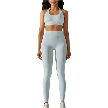 Abomasnow Womens Workout Sets Halter Neck Backless Sports Bra High Waist Butt Lifter Leggings 2 Piece Seamless Gym Athletic Yoga Outfits