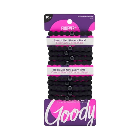 Goody Ouchless Damage-Free Forever Hair Elastics, Ponytail Holder, Black, 10 Ct
