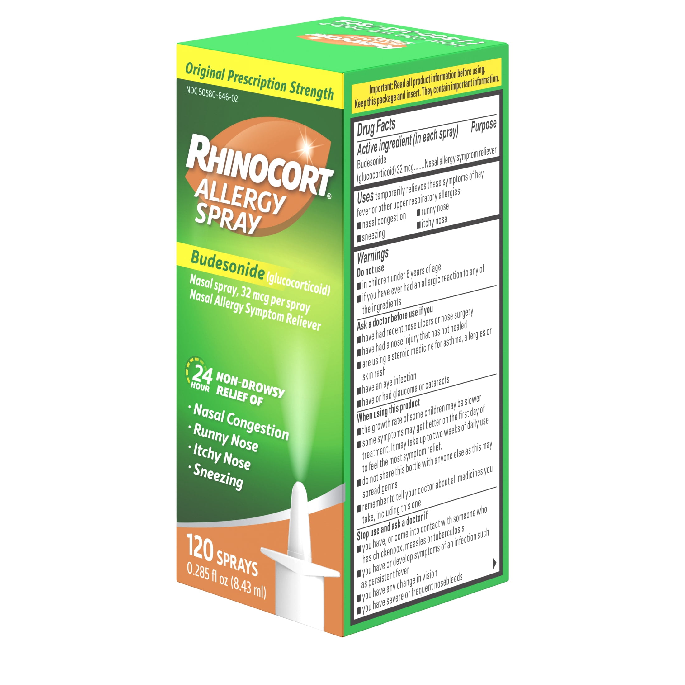 Rhinocort 24 Hour Allergy Relief Budesonide Nasal Spray, 120 Sprays