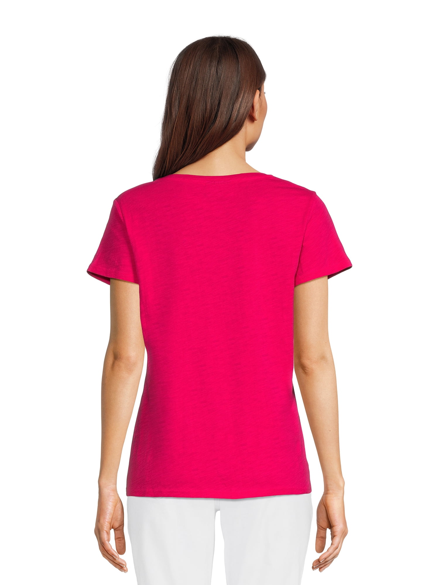 RealSize Women's Shirred V-Neck Tee with Short Sleeves, Sizes XS-3XL