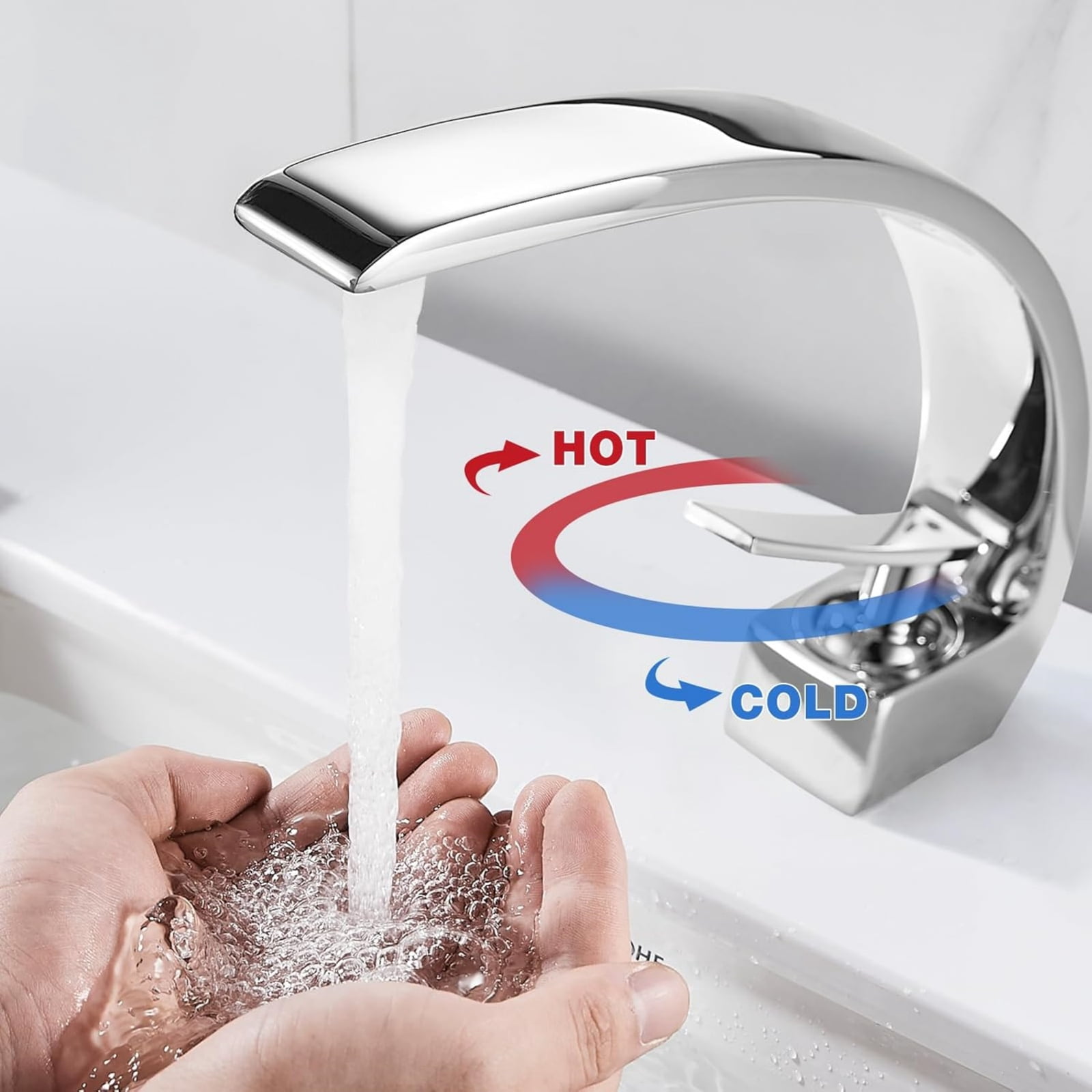 Bathroom Faucet Brushed Nickel Modern Waterfall Bathroom Sink Faucet with Single Handle, Hot and Cold