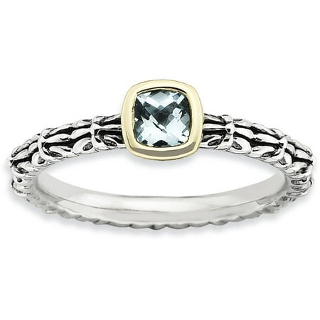 Stackable Expressions Checker-Cut Aquamarine Sterling Silver and 14kt Gold Ring