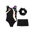thumbnail image 3 of Venjoe Kids Girls 3 Piece Gymnastics Leotards Outfits Sparkling Ballet Dance Unitards with Shorts Yellow&Black 8, 3 of 7